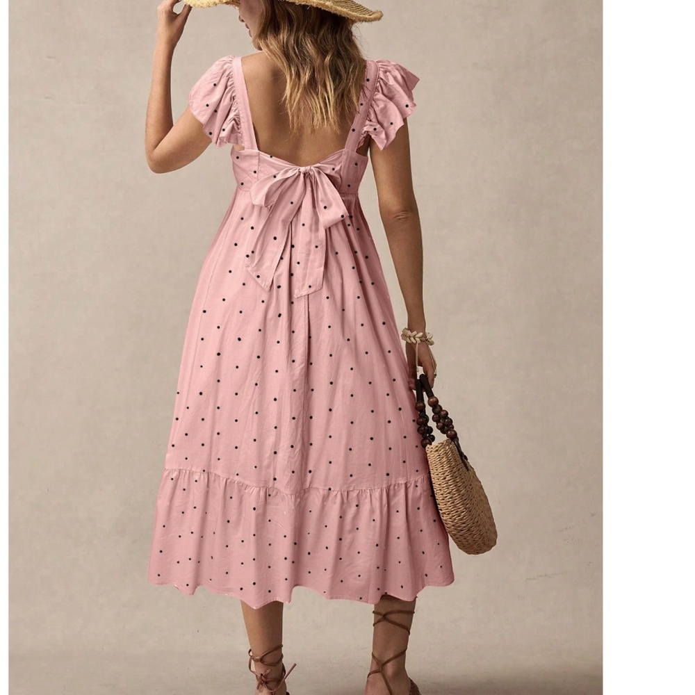 Maternity Polka Dot Back tie Ruffle Hem Dress - Picture 10 of 11